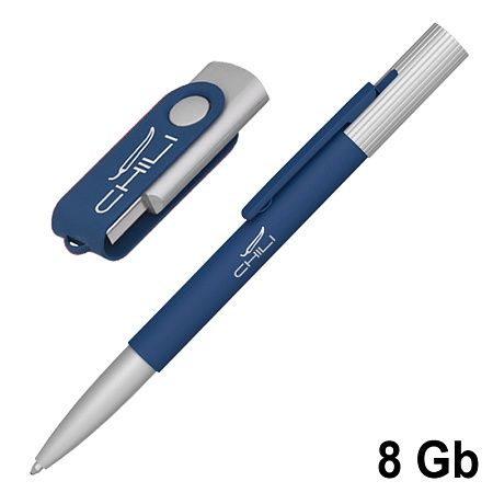Набор ручка "Clas" + флеш-карта "Vostok" 8 Гб в футляре, покрытие soft touch