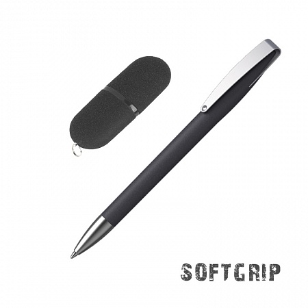 Набор ручка + флеш-карта 16 Гб в футляре, покрытие soft grip