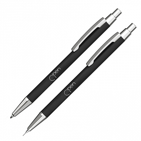 Набор "Ray" (ручка+карандаш), черный/серебристый, покрытие soft touch