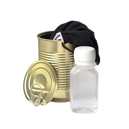 Комплект СИЗ #2 (маска серая, антисептик, перчатки белые), упаковано в жестяную банку